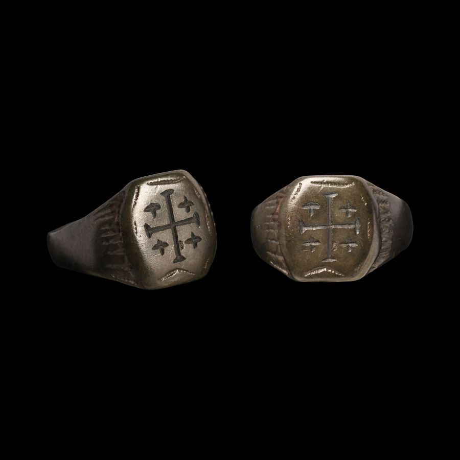 Medieval Bronze Ring with Jerusalem Cross