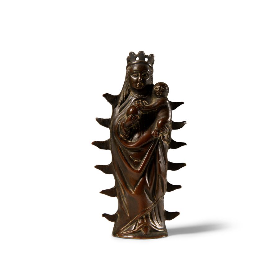 Medieval Bronze Statuette of the Virgin and Child