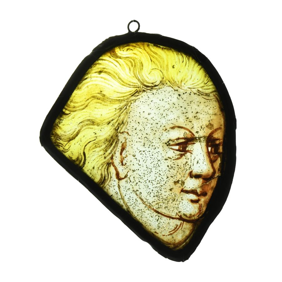 Medieval Stained Glass Panel with Head of a Boy