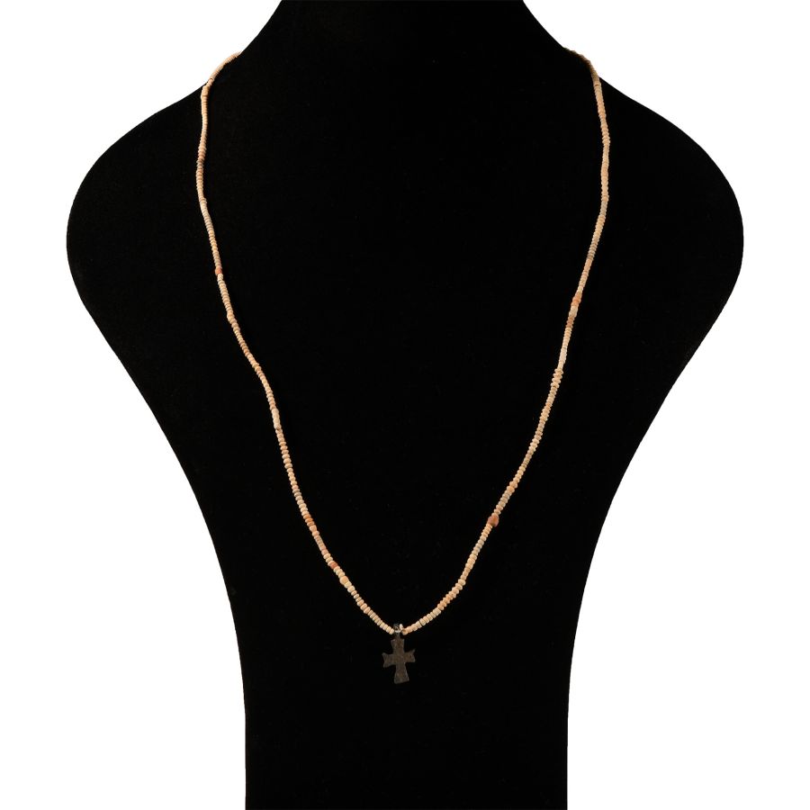 Byzantine Bronze Cross with Bead Necklace