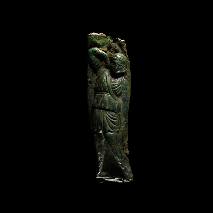 Roman Bronze Military Staff Finial with Standing Figure