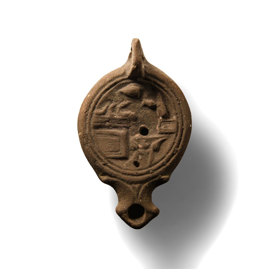 Roman Terracotta Lamp with Butcher's Shop Scene
