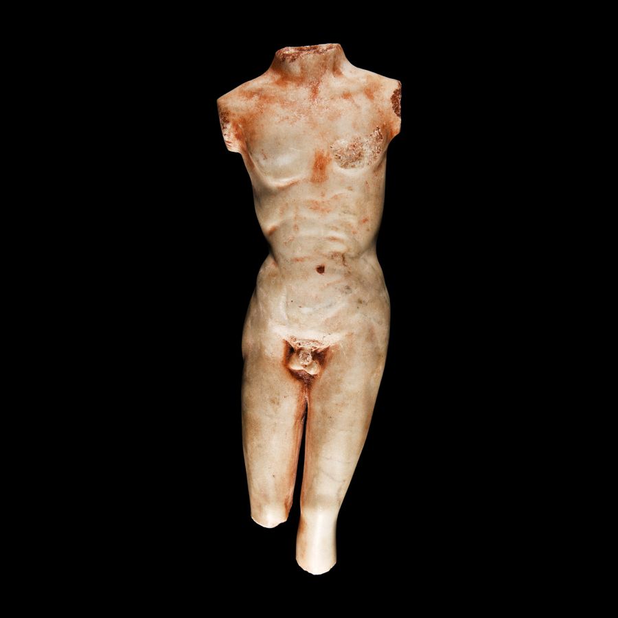 Roman Style Marble Statuette with Red Pigment