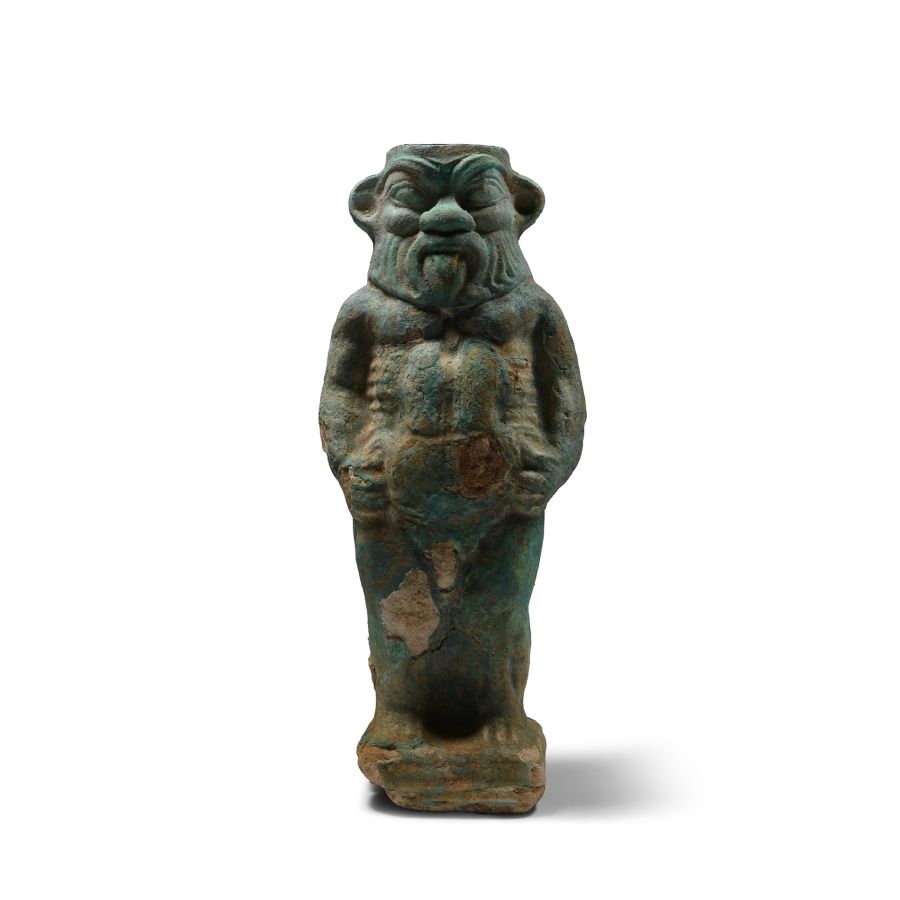 Massive Egyptian Blue Faience Bes Statue