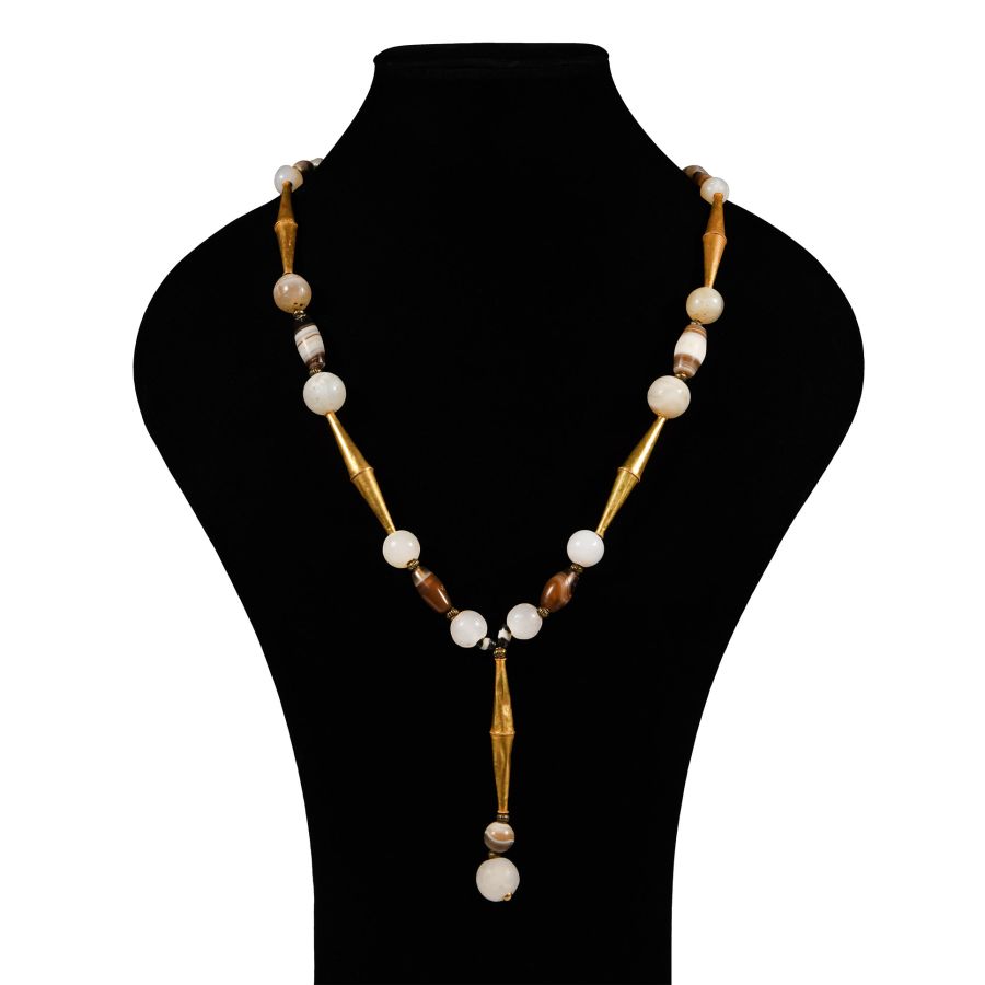 Western Asiatic Agate and Gold Bead Necklace