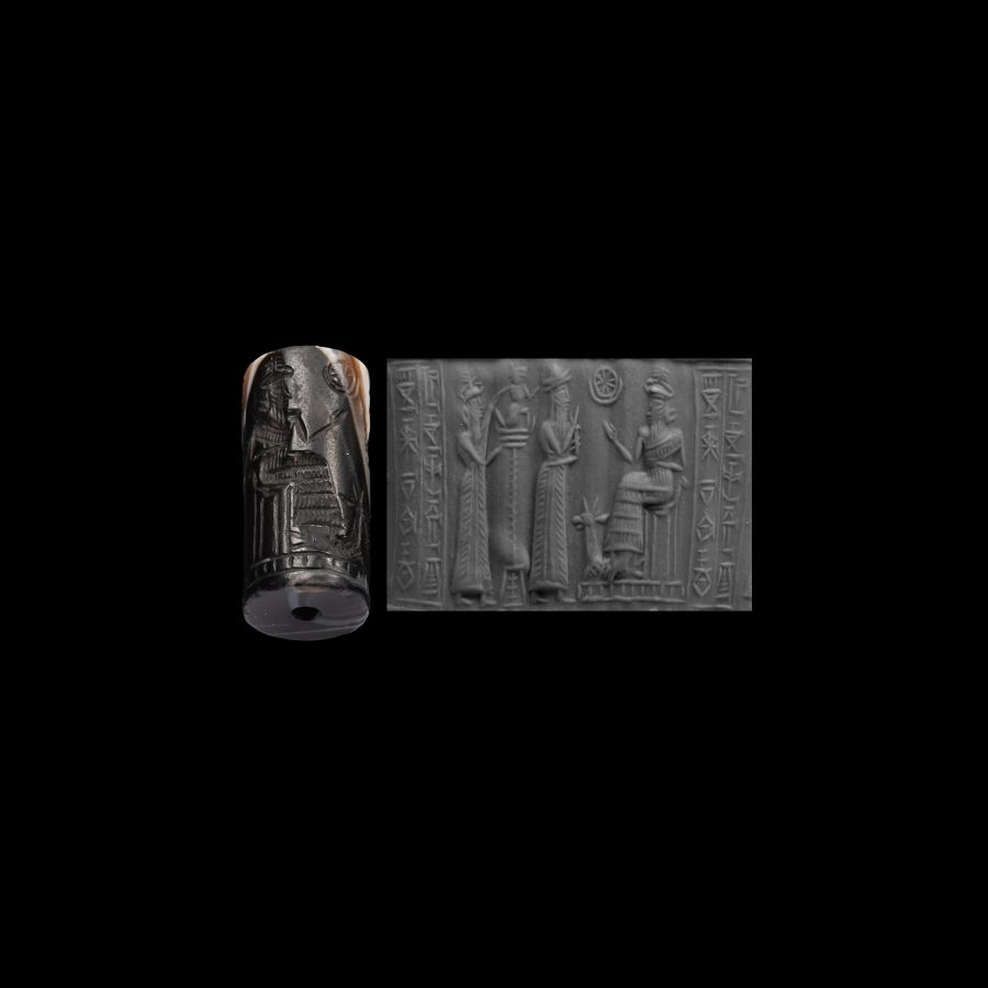 Western Asiatic Banded Quartz Cylinder Seal with Presentation Scene