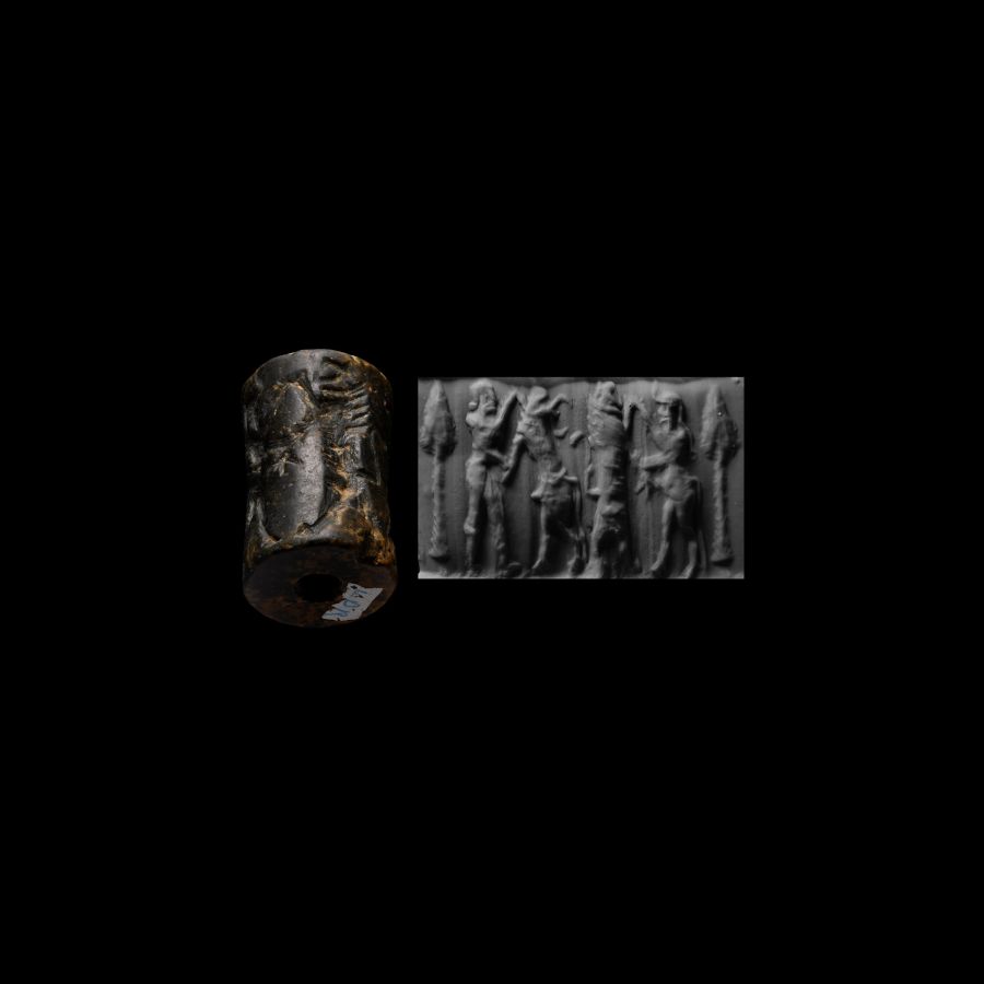 Western Asiatic Agate Cylinder Seal with Combat Scenes