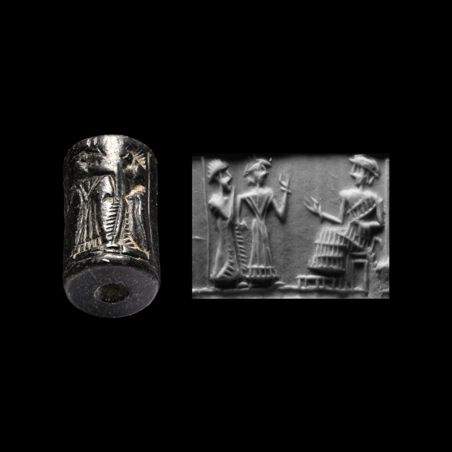 Western Asiatic Haematite Cylinder Seal with Presentation Scene