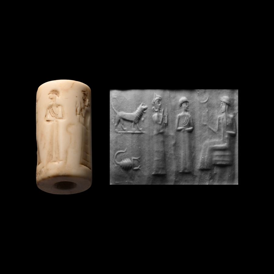 Western Asiatic Marble Cylinder Seal with Presentation Scene