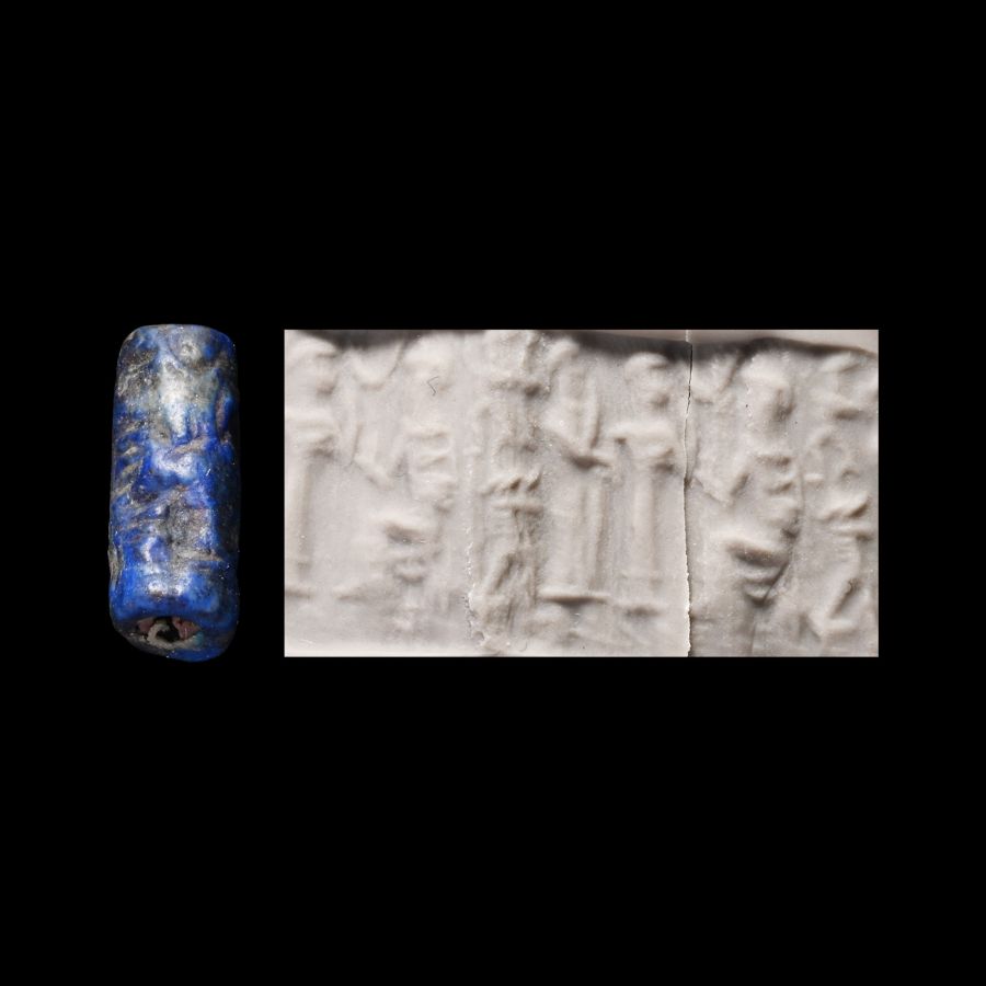 Western Asiatic Lapis Lazuli Cylinder Seal with Presentation Scene
