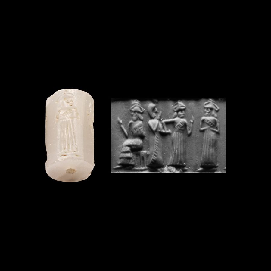 Western Asiatic Chalcedony Cylinder Seal with Presentation Scene