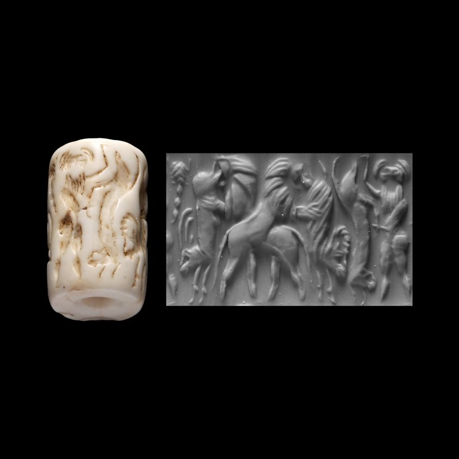Western Asiatic Stone Cylinder Seal with Combat Scene