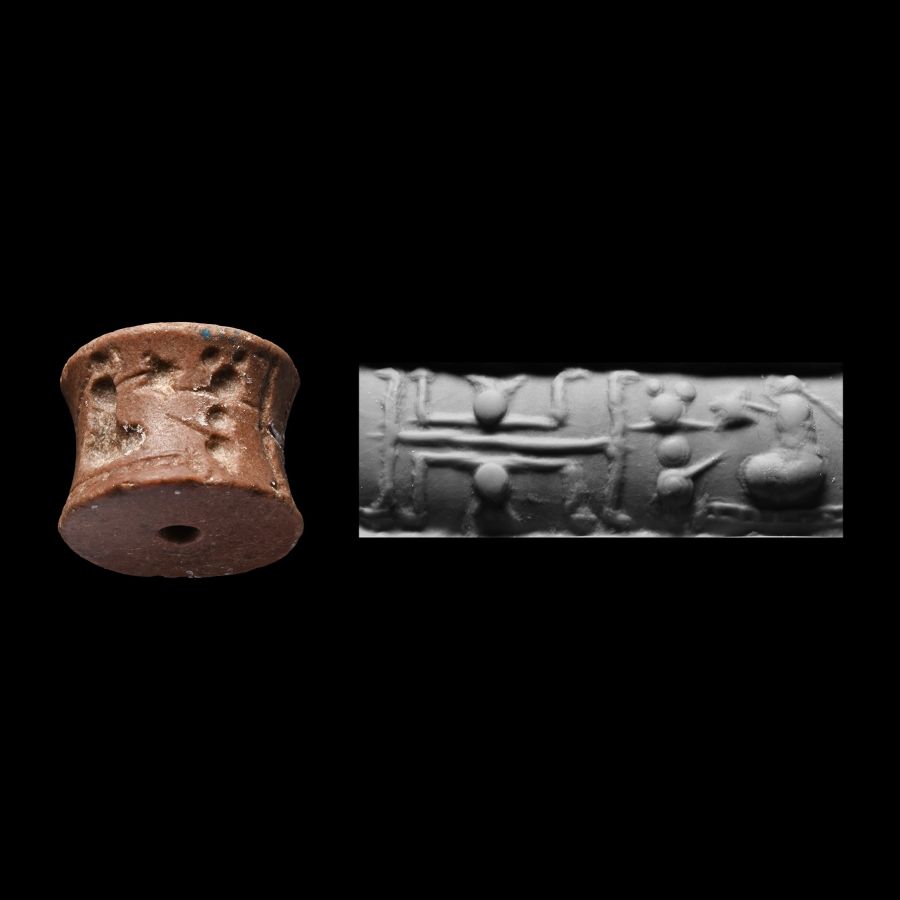 Western Asiatic Jasper Cylinder Seal with Seated Figures