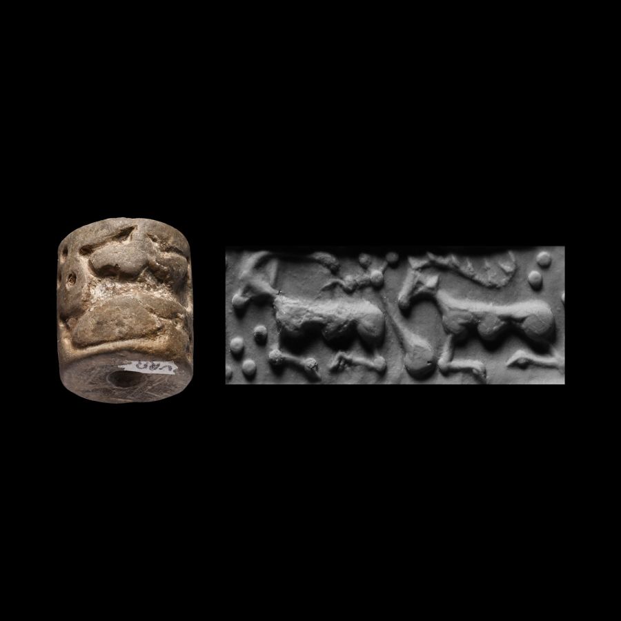 Western Asiatic Stone Cylinder Seal with Quarupeds