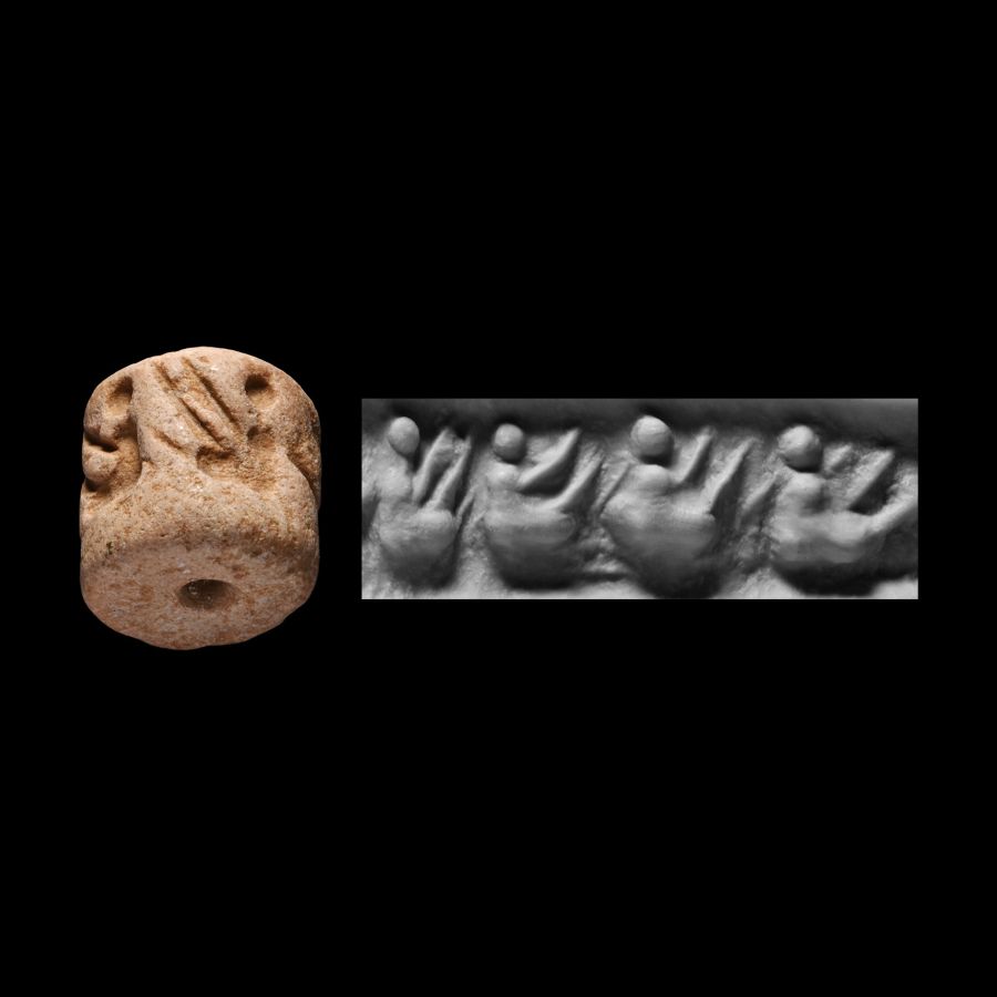 Western Asiatic Limestone Cylinder Seal with Birds