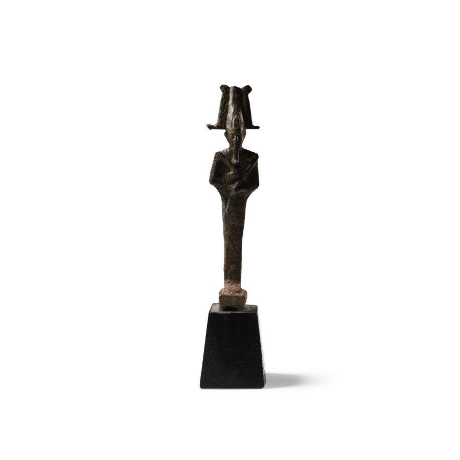 Egyptian Bronze Figure of Osiris Wearing Plumed Atef Crown