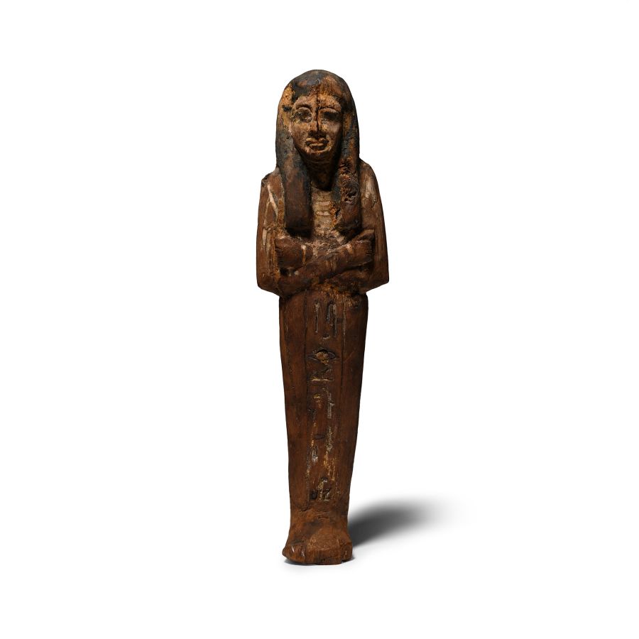 Large Egyptian Wooden Shabti with Hieroglyphs