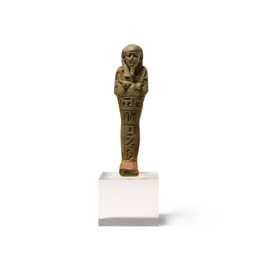 Egyptian Green Faience Shabti with Hieroglyphic Inscription