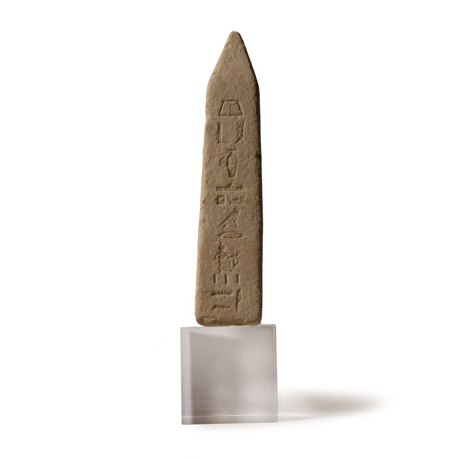 Egyptian Limestone Miniature Obelisk with Hieroglyphs