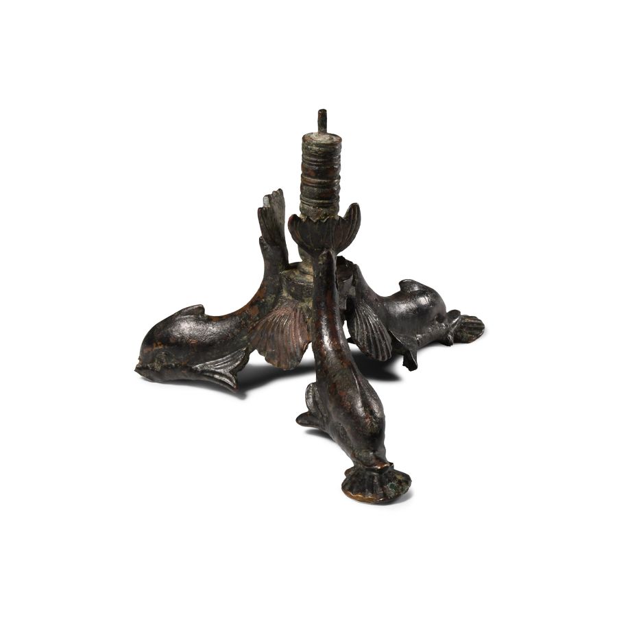 Roman Bronze Candelabrum Base with Dolphins