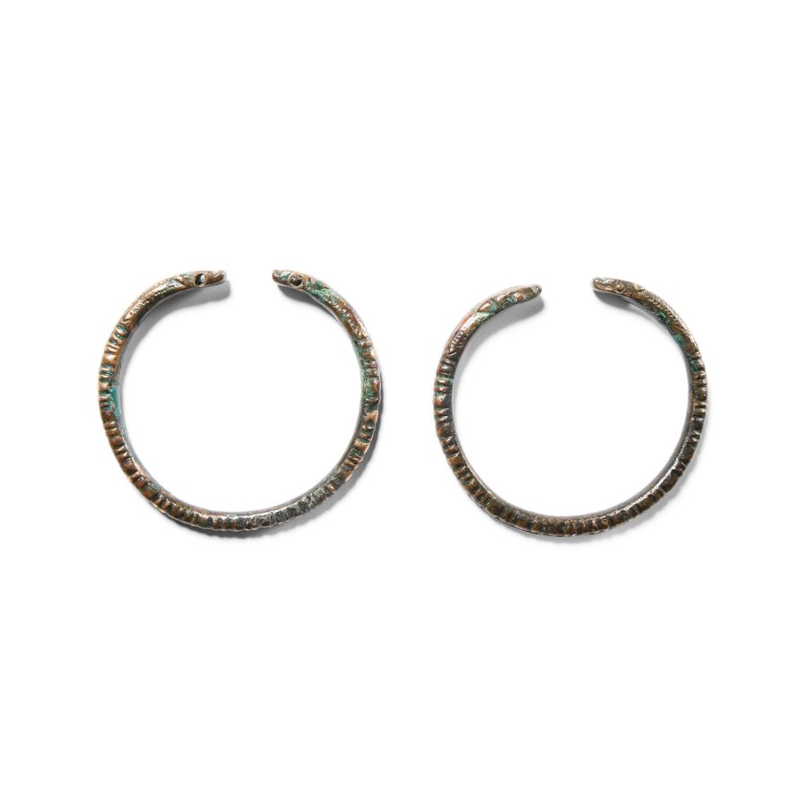 Western Asiatic Bronze Snake-Headed Bracelet Pair