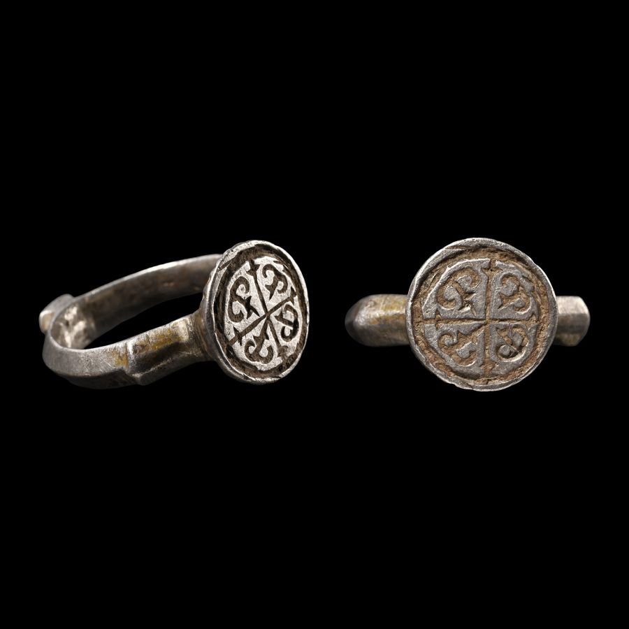 Medieval Silver Ring with Crosses