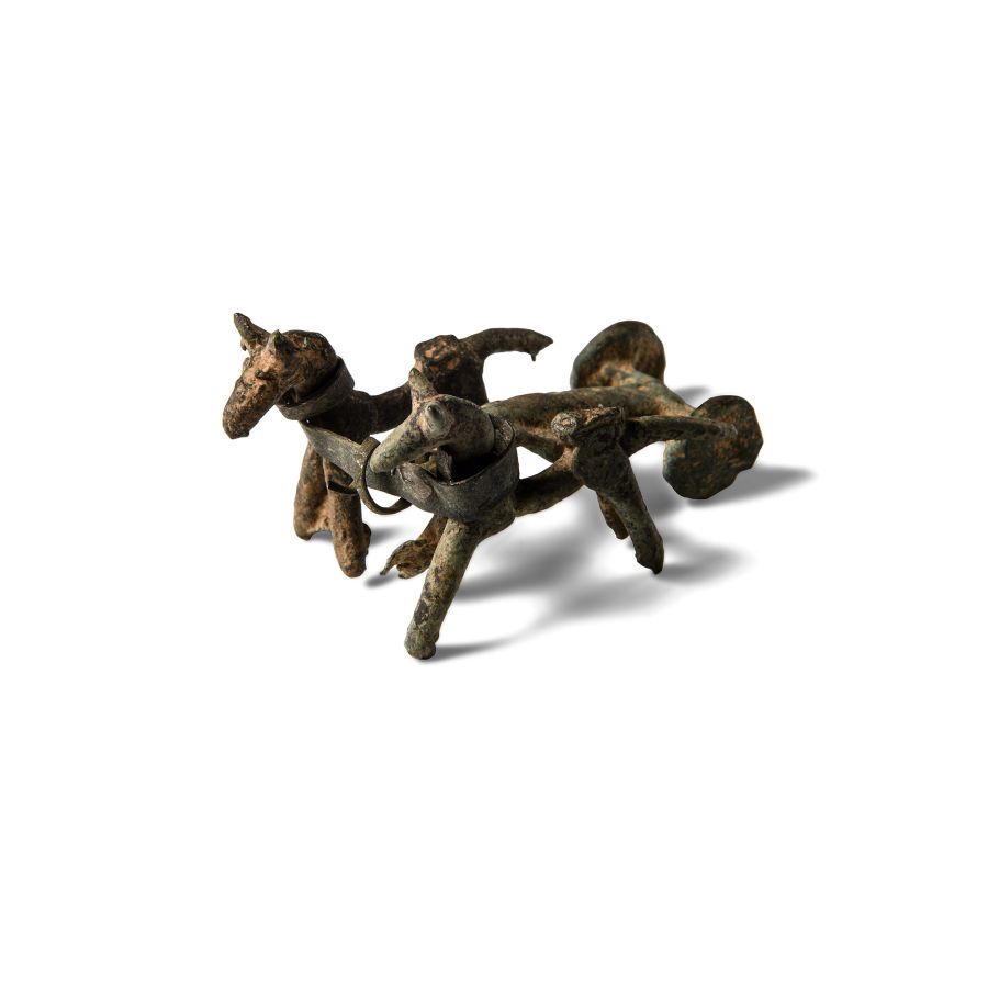 Western Asiatic Bronze Miniature Horse and Chariot Diorama