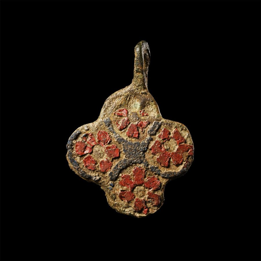 Medieval Knight's Bronze Heraldic Horse Harness Pendant with Flowers