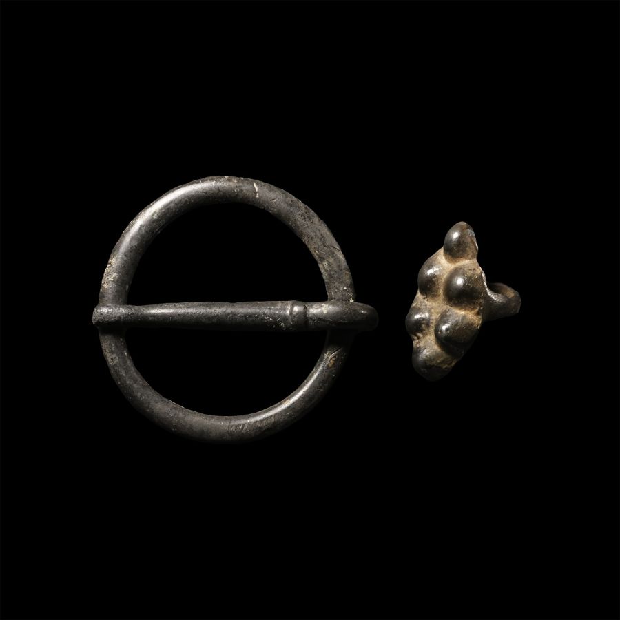 Medieval Bronze Ring Brooch and Mount Group