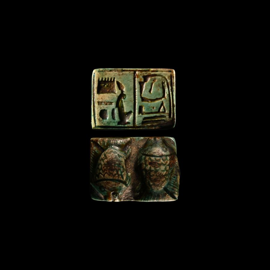 Egyptian Faience Fish Amulet with Hieroglyphs