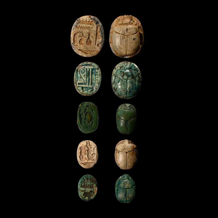 Egyptian Faience Hieroglyphic Scarab Group