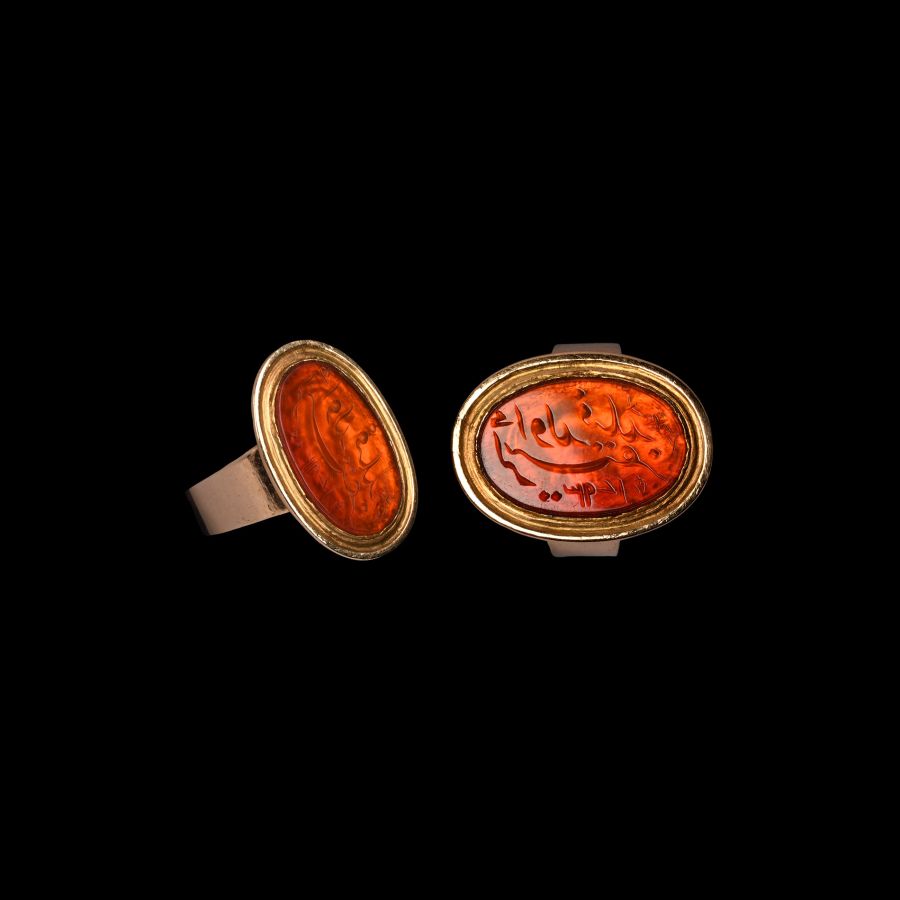 Carnelian Calligraphic Gemstone in Gold Ring
