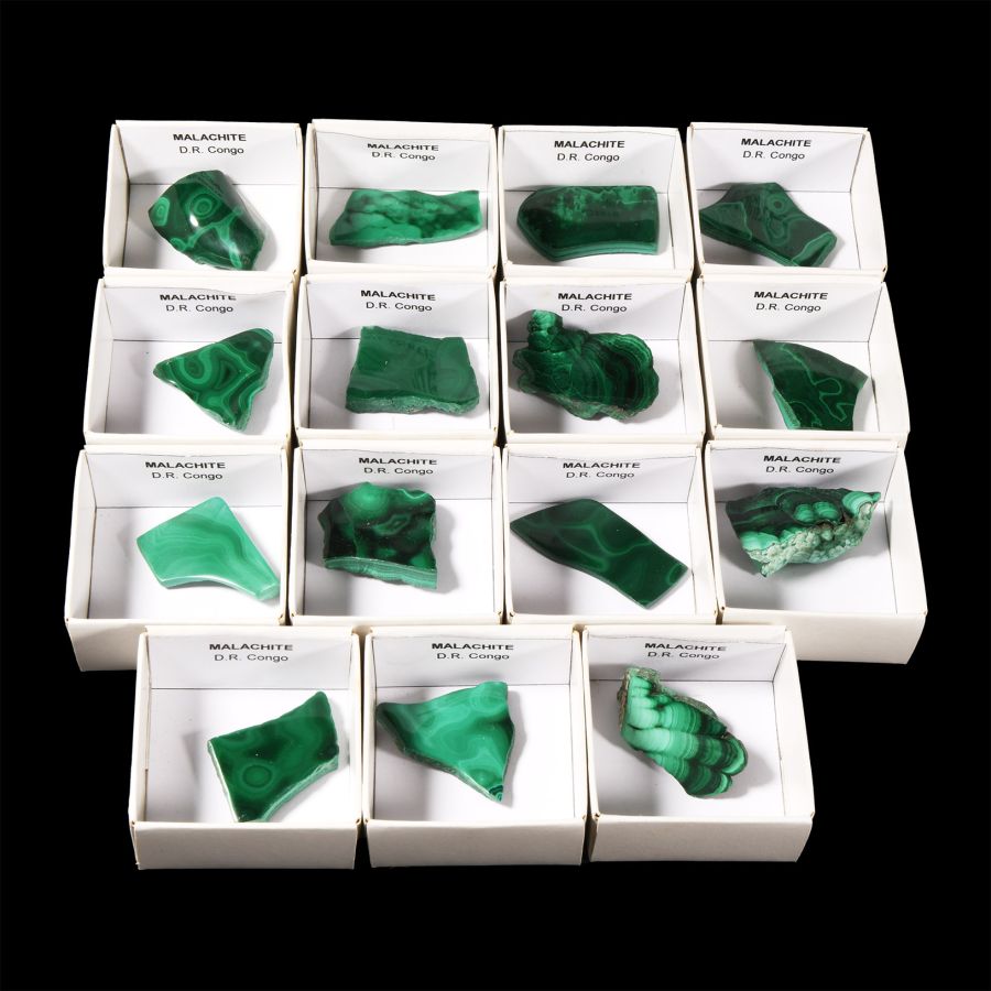 Natural History - Boxed Polished Malachite Section Group [15]