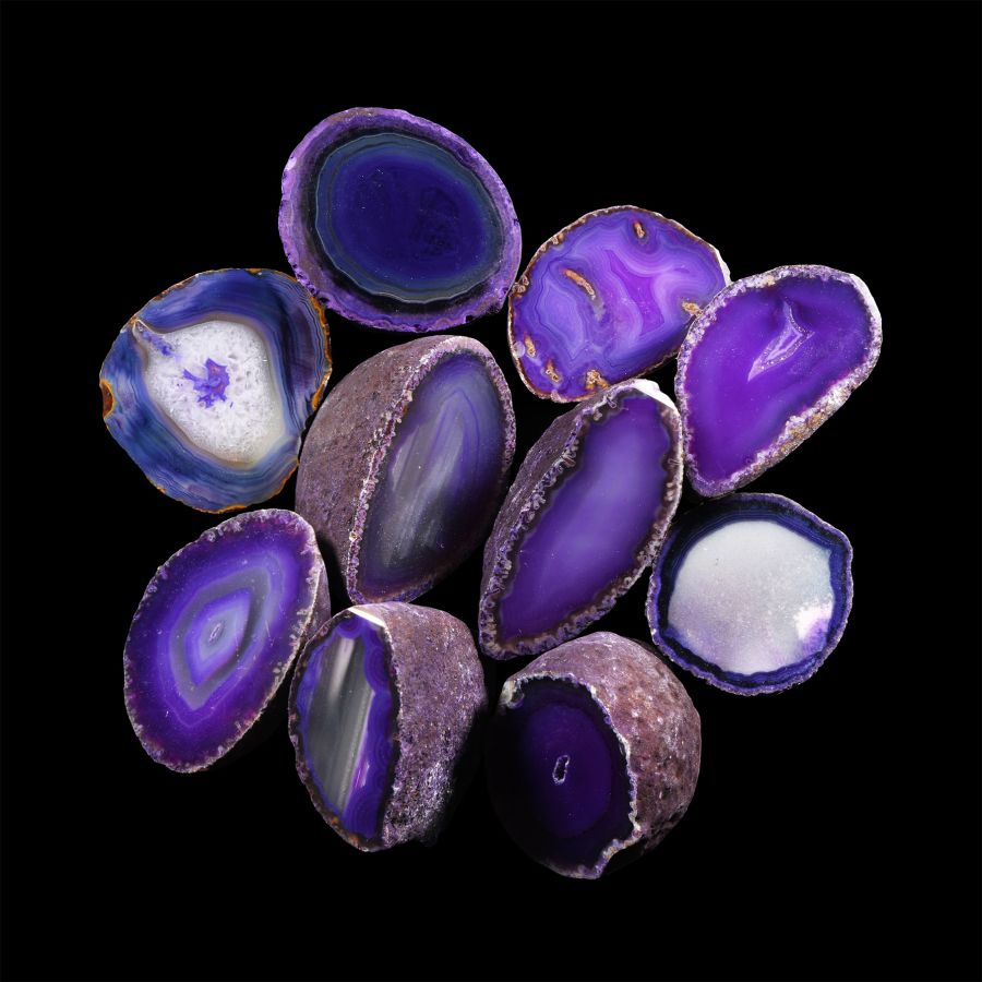 Natural History - Purple Cut and Polished Agate Crystal Geode Half Group [10]
