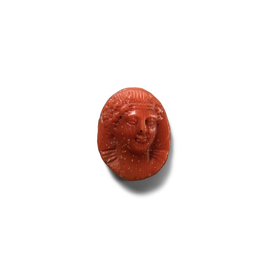 Roman Style Coral Gem with Facing Bust