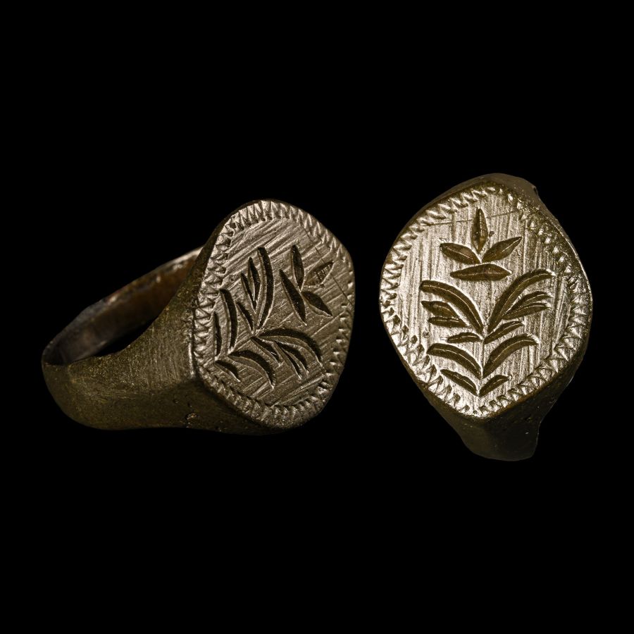 Tudor Period Bronze Signet Ring with Flower