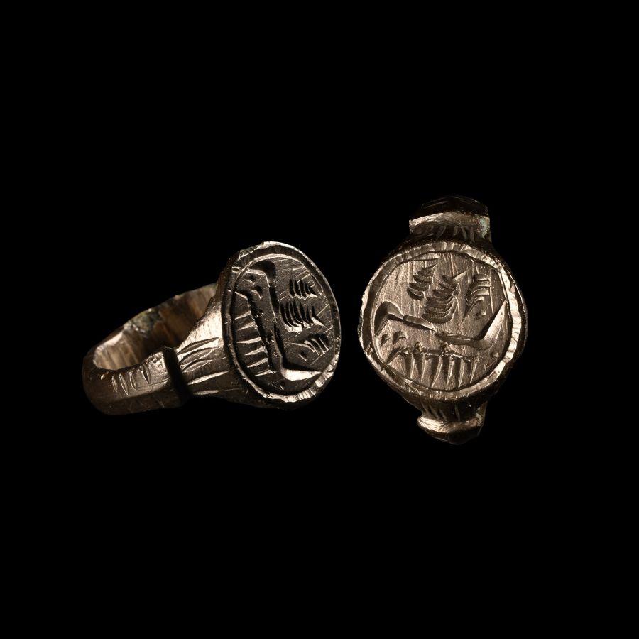 Byzantine Bronze Signet Ring with Two Birds