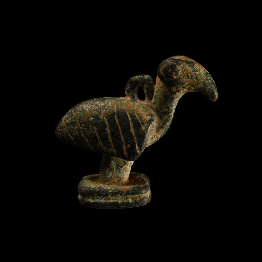 Western Asiatic Bronze Bird Seal Matrix with Cross and Pellets