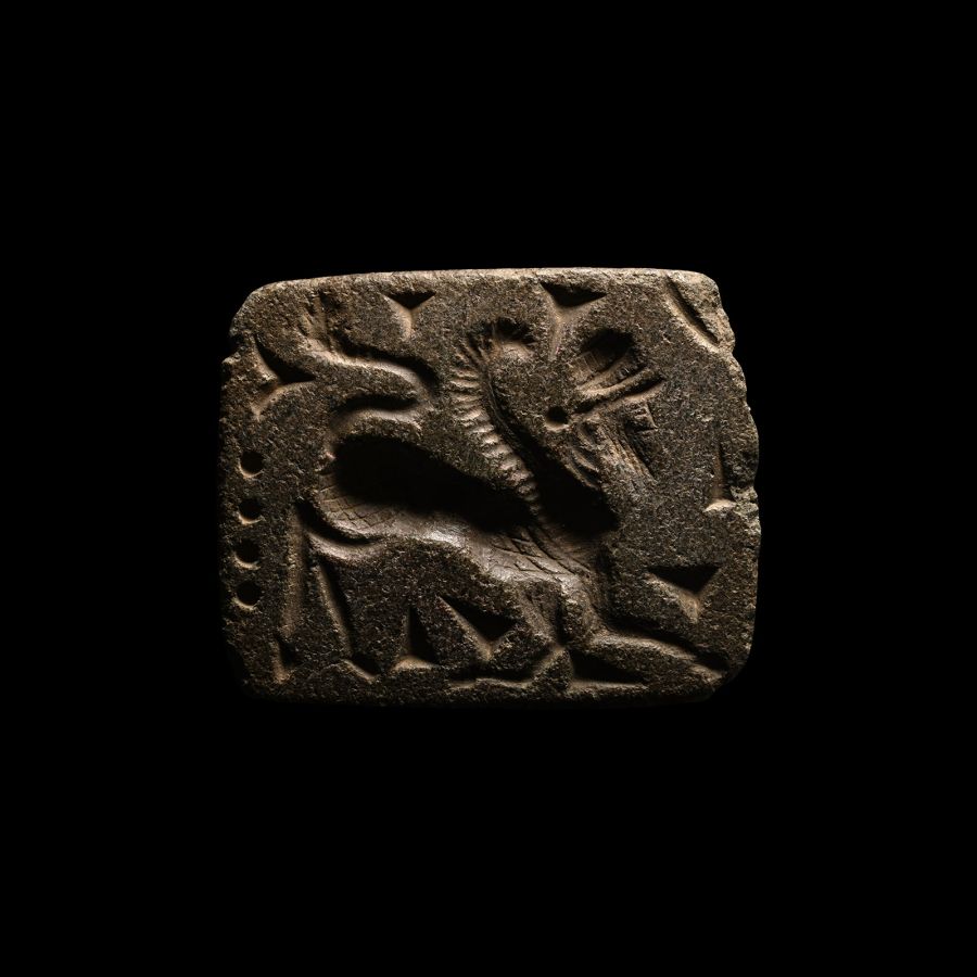 Large Bactrian Stone Stamp Seal with Lamassu