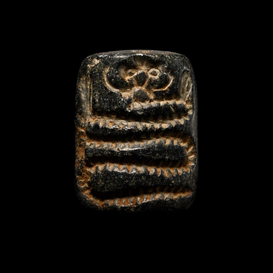 Large Bactrian Bifacial Stone Stamp Seal with Serpent and Ibex