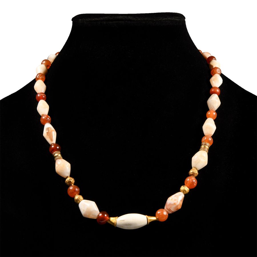 Western Asiatic Carnelian and Agate Gold Bead Necklace