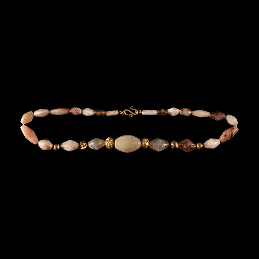 Western Asiatic Agate and Gold Bead Necklace