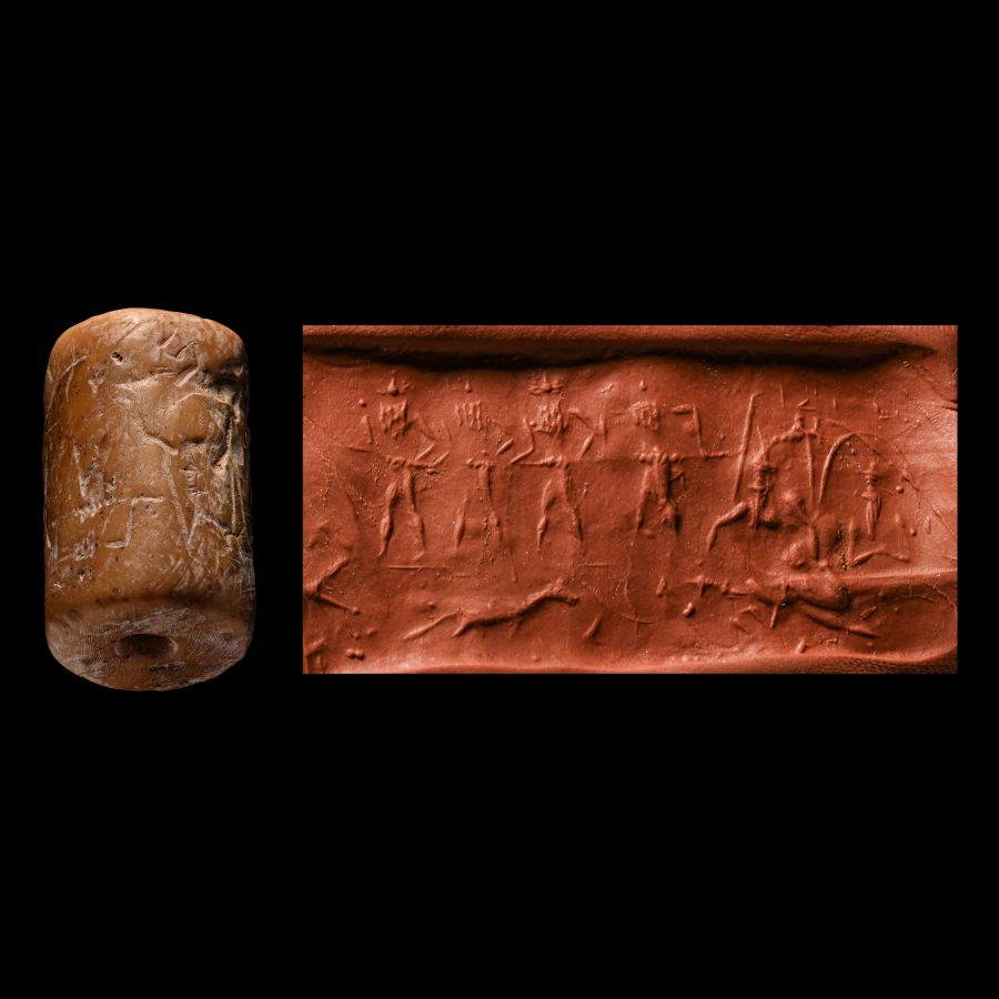 Western Asiatic Shell Cylinder Seal with Combat Scene