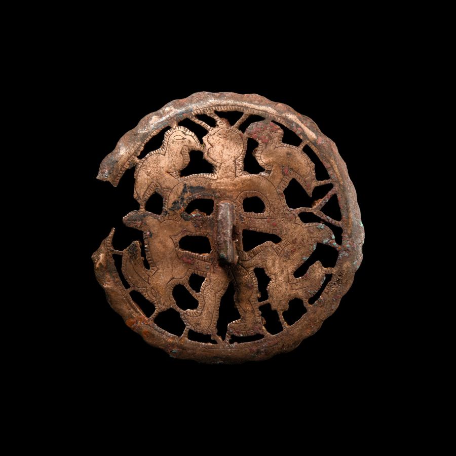Massive Central Asian Bronze Figural Compartmented Stamp Seal with Engraved Animal Backplate