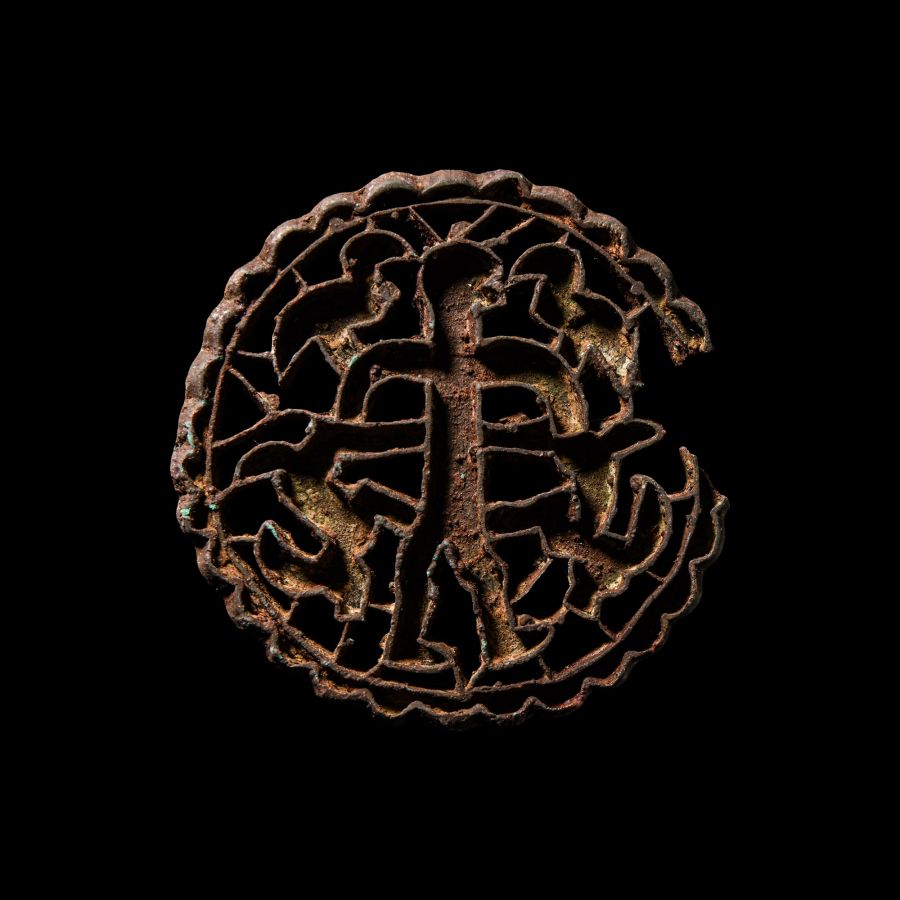 Massive Central Asian Bronze Figural Compartmented Stamp Seal with Engraved Animal Backplate