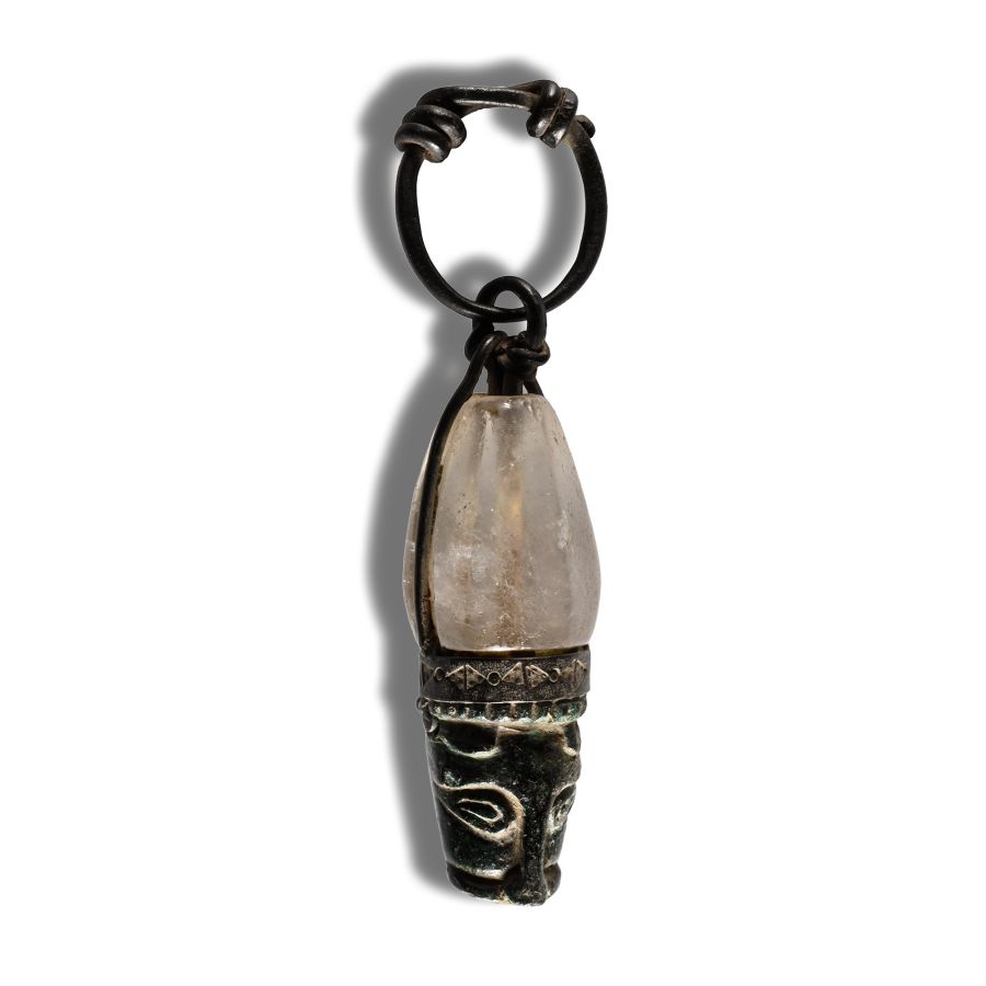 Viking Age Bronze and Crystal Pendant with Beast's Head