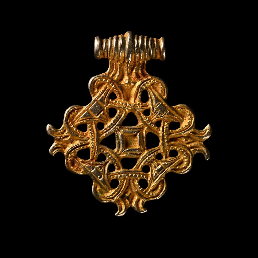 Large Viking Age Silver-Gilt Pendant with Interlace Design