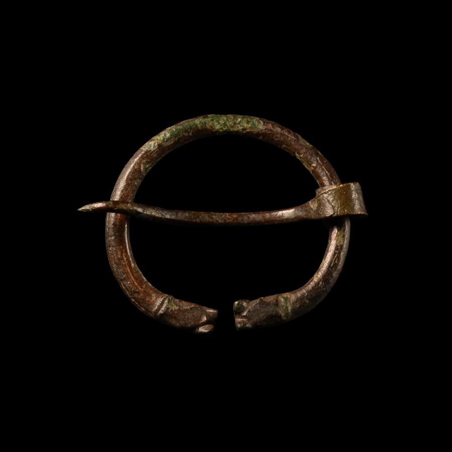 Viking Age Bronze Torc-Shaped Brooch with Beast Heads