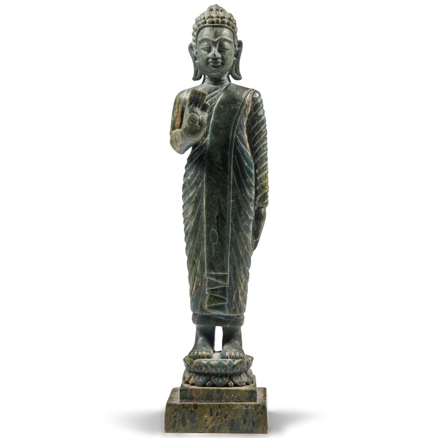 Cambodian Carved Green Stone Buddha