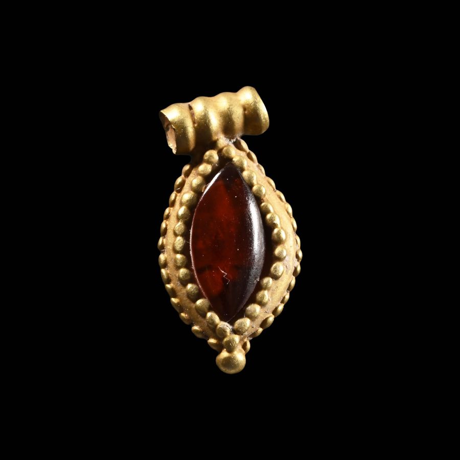 Medieval Gold Bifacial Pendant with Garnet